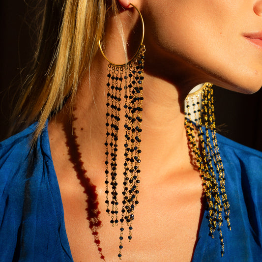 PENDIENTES XL ORO CON TIRAS DE CRISTALES CHECO